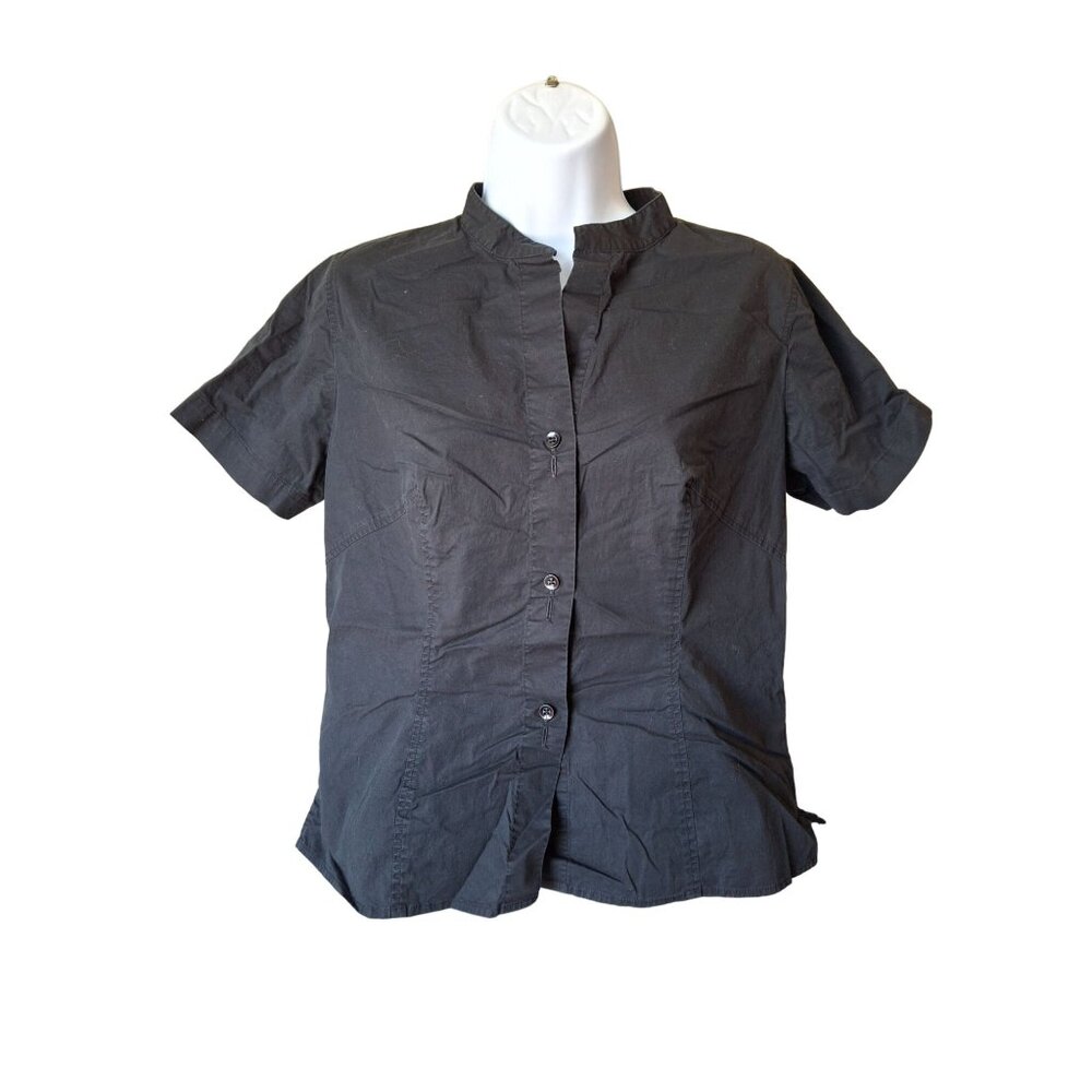 Massimo Dutti Womens Fitted Shirt Black Short Sleeve Button Up Goth Classiccore